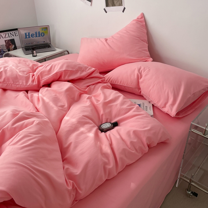 91家纺网 家纺一手货源 找家纺 蓝淋家纺 2023新款双拼水洗棉高级感亲肤四件套/三件套 玉色