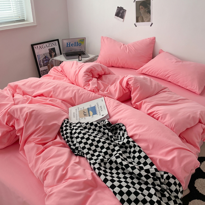 91家纺网 家纺一手货源 找家纺 蓝淋家纺 2023新款双拼水洗棉高级感亲肤四件套/三件套 玉色