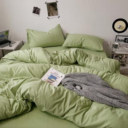 蓝淋家纺 2023新款双拼水洗棉高级感亲肤四件套/三件套 浅绿