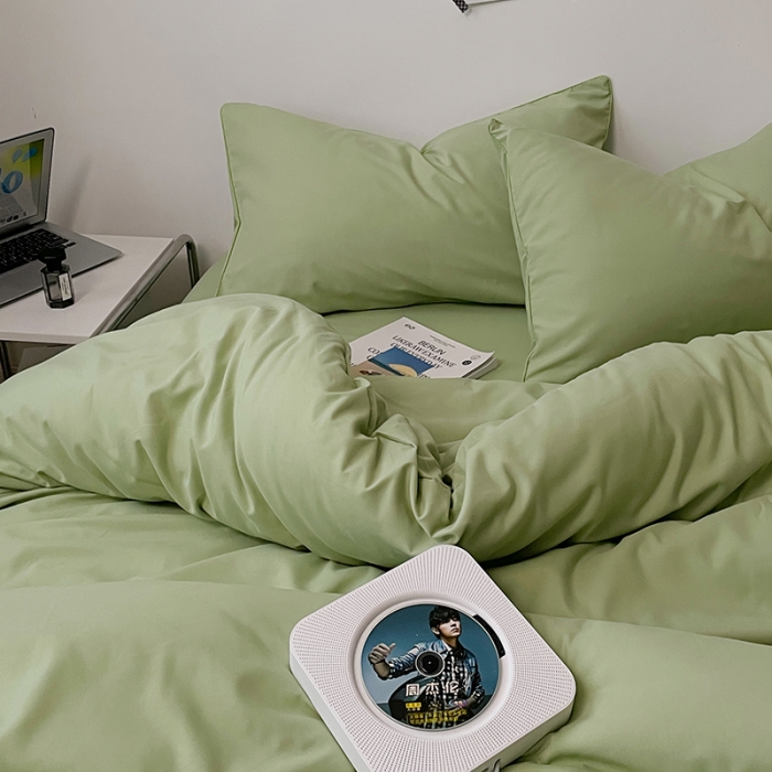 91家纺网 家纺一手货源 找家纺 蓝淋家纺 2023新款双拼水洗棉高级感亲肤四件套/三件套 浅绿