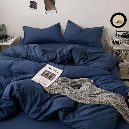 蓝淋家纺 2023新款双拼水洗棉高级感亲肤四件套/三件套 蓝灰