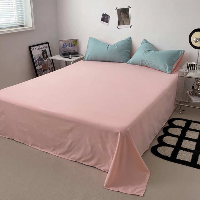 91家纺网 家纺一手货源 找家纺 蓝淋家纺 2023新款双拼水洗棉高级感亲肤四件套/三件套 浅蓝公主粉