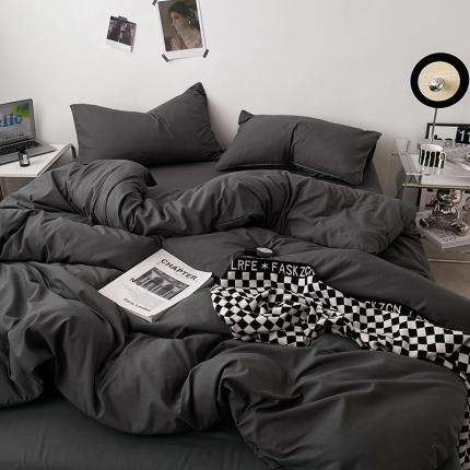 蓝淋家纺 2023新款双拼水洗棉高级感亲肤四件套/三件套 深灰