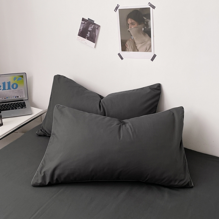 91家纺网 家纺一手货源 找家纺 蓝淋家纺 2023新款双拼水洗棉高级感亲肤四件套/三件套 深灰