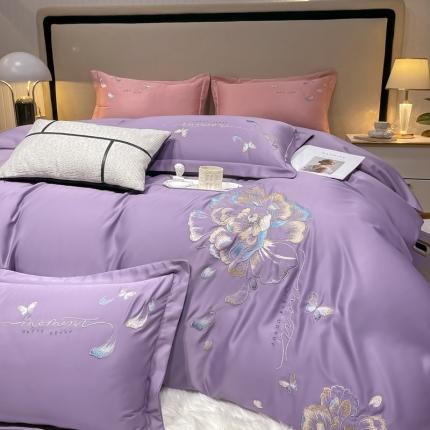 大麦乐田 2023新款印江月系列亲肤雅棉刺绣四件套 印江月-高贵紫