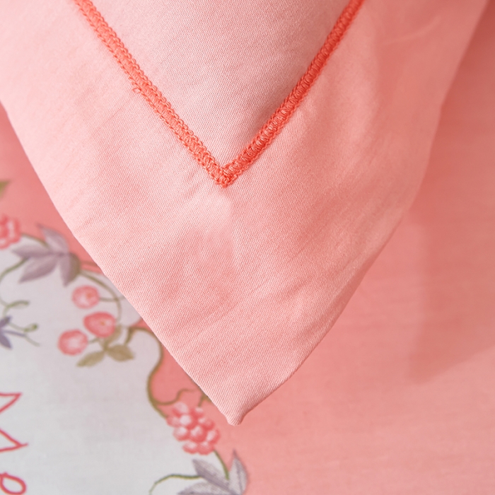 91家纺网 家纺一手货源 找家纺 雲归梦2023新款13372全棉活性大版印花简约居家四件套初夏少女-粉