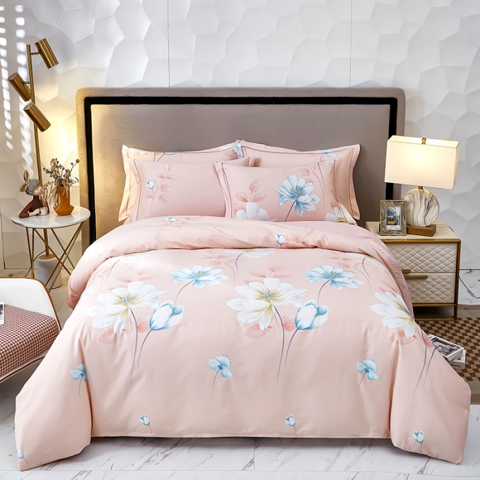 91家纺网 家纺一手货源 找家纺 雲归梦2023新款13372全棉活性大版印花简约居家四件套玛莎之恋-粉