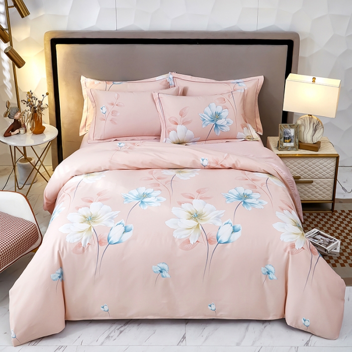 91家纺网 家纺一手货源 找家纺 雲归梦2023新款13372全棉活性大版印花简约居家四件套玛莎之恋-粉