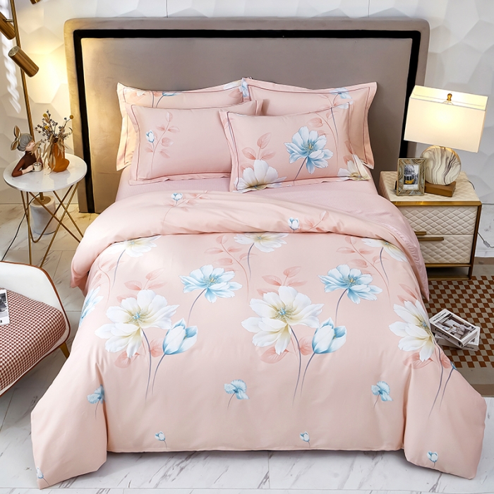 91家纺网 家纺一手货源 找家纺 雲归梦2023新款13372全棉活性大版印花简约居家四件套玛莎之恋-粉