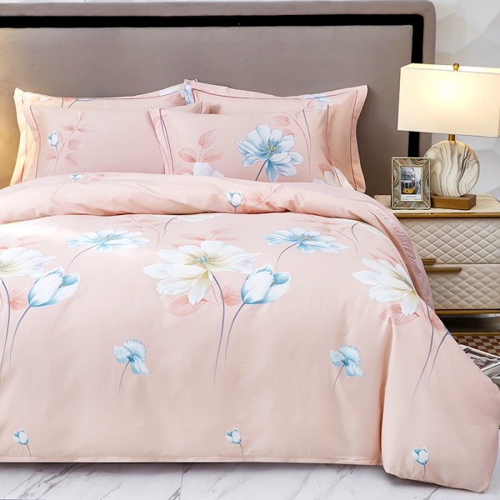 91家纺网 家纺一手货源 找家纺 雲归梦2023新款13372全棉活性大版印花简约居家四件套玛莎之恋-粉