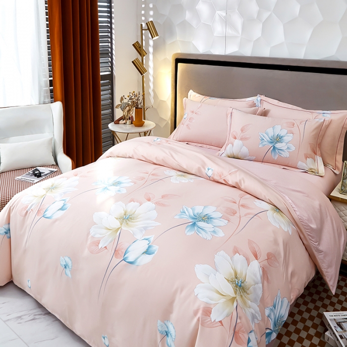 91家纺网 家纺一手货源 找家纺 雲归梦2023新款13372全棉活性大版印花简约居家四件套玛莎之恋-粉