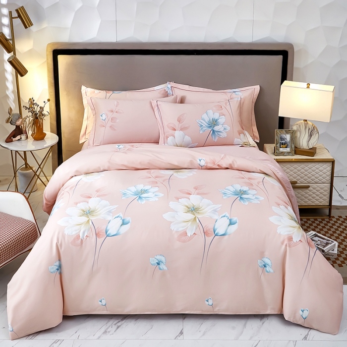 91家纺网 家纺一手货源 找家纺 雲归梦2023新款13372全棉活性大版印花简约居家四件套玛莎之恋-粉