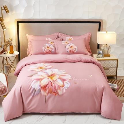 91家纺网 家纺一手货源 找家纺 雲归梦2023新款13372全棉活性大版印花简约居家四件套 年华-粉