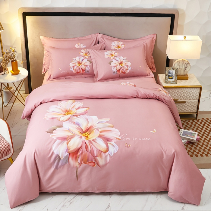 91家纺网 家纺一手货源 找家纺 雲归梦2023新款13372全棉活性大版印花简约居家四件套 年华-粉