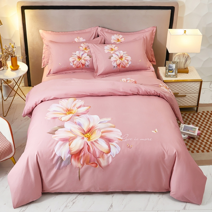 91家纺网 家纺一手货源 找家纺 雲归梦2023新款13372全棉活性大版印花简约居家四件套 年华-粉