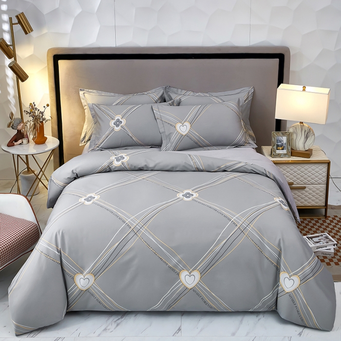 91家纺网 家纺一手货源 找家纺 雲归梦2023新款13372全棉活性大版印花简约居家四件套 诗茵-灰