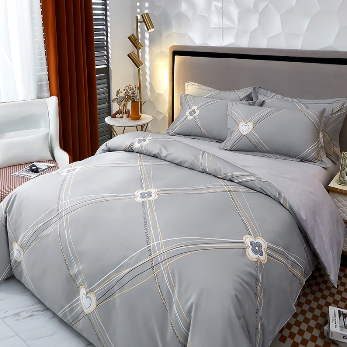 91家纺网 家纺一手货源 找家纺 雲归梦2023新款13372全棉活性大版印花简约居家四件套 诗茵-灰