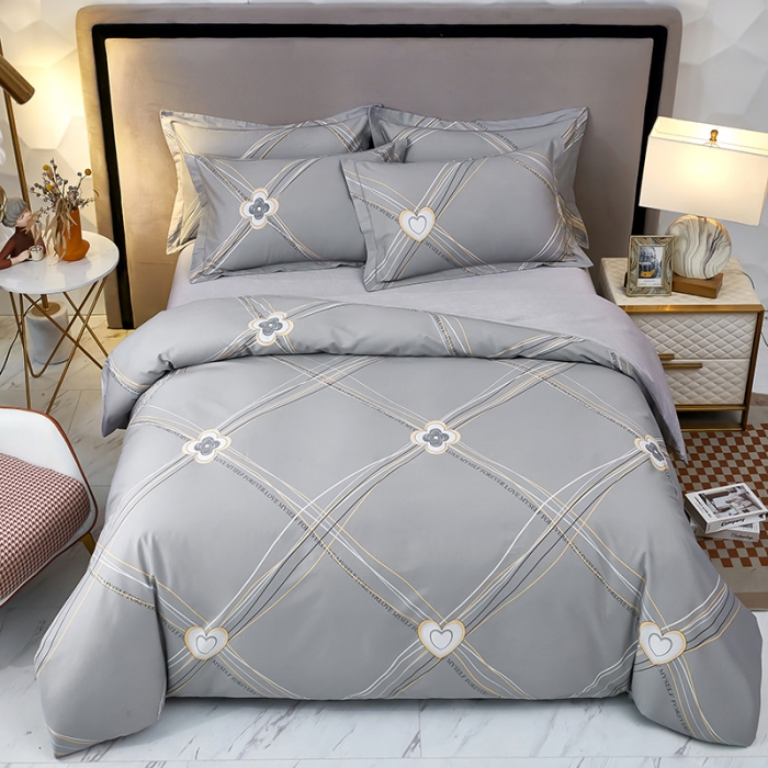 91家纺网 家纺一手货源 找家纺 雲归梦2023新款13372全棉活性大版印花简约居家四件套 诗茵-灰