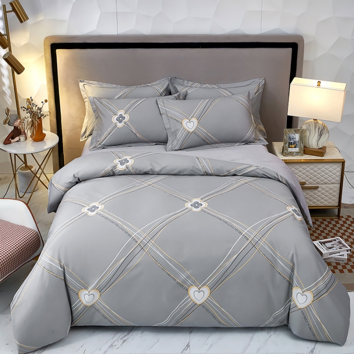 91家纺网 家纺一手货源 找家纺 雲归梦2023新款13372全棉活性大版印花简约居家四件套 诗茵-灰