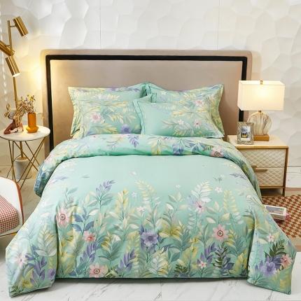 雲归梦2023新款13372全棉活性大版印花简约居家四件套随园诗话-绿