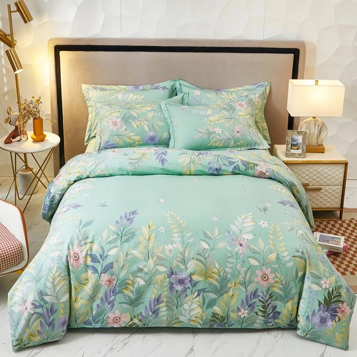 91家纺网 家纺一手货源 找家纺 雲归梦2023新款13372全棉活性大版印花简约居家四件套随园诗话-绿