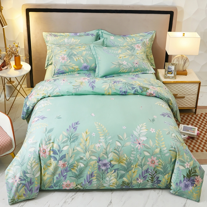 91家纺网 家纺一手货源 找家纺 雲归梦2023新款13372全棉活性大版印花简约居家四件套随园诗话-绿