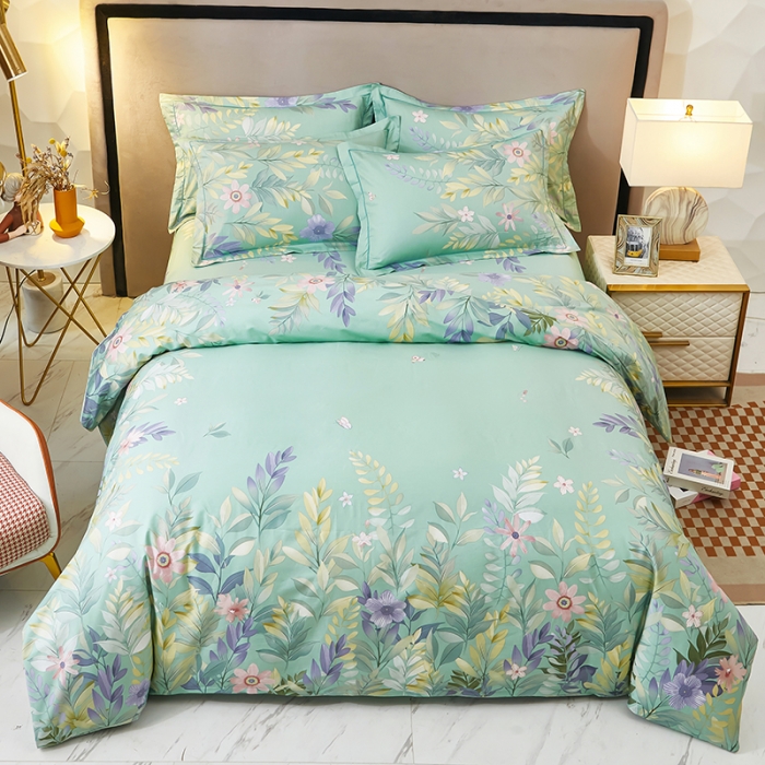 91家纺网 家纺一手货源 找家纺 雲归梦2023新款13372全棉活性大版印花简约居家四件套随园诗话-绿