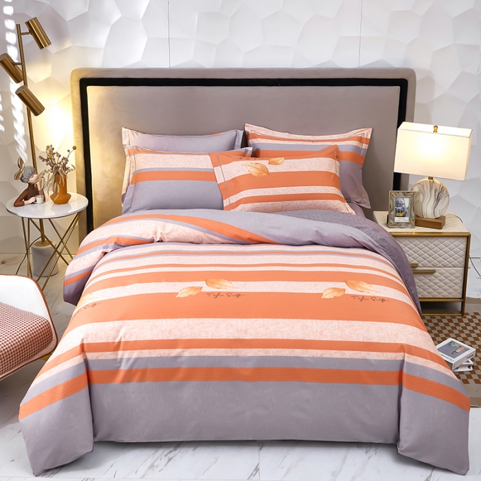 91家纺网 家纺一手货源 找家纺 雲归梦2023新款13372全棉活性大版印花简约居家四件套 欣瑶-橙