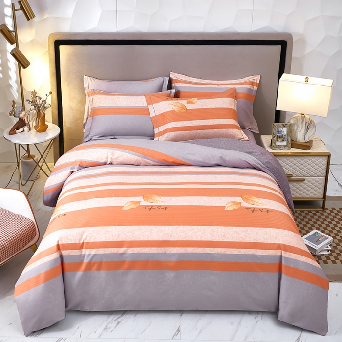 91家纺网 家纺一手货源 找家纺 雲归梦2023新款13372全棉活性大版印花简约居家四件套 欣瑶-橙