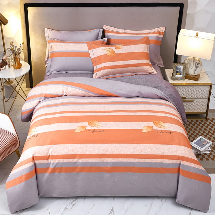 91家纺网 家纺一手货源 找家纺 雲归梦2023新款13372全棉活性大版印花简约居家四件套 欣瑶-橙