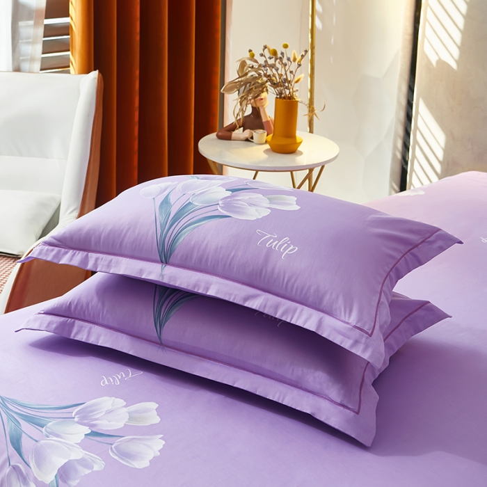 91家纺网 家纺一手货源 找家纺 雲归梦2023新款13372全棉活性大版印花简约居家四件套一路生花-紫