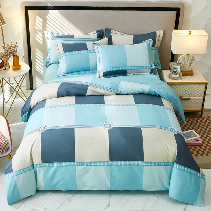 91家纺网 家纺一手货源 找家纺 雲归梦2023新款13372全棉活性大版印花简约居家四件套 永恒-兰