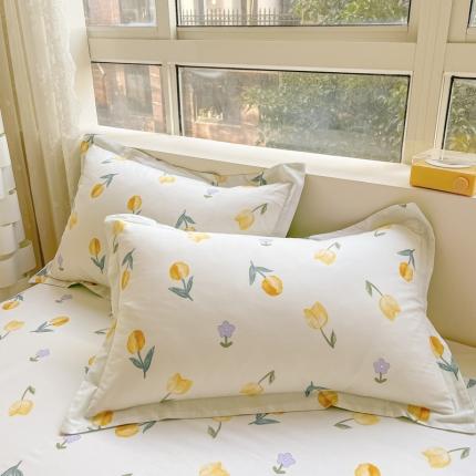 91家纺网 家纺一手货源 找家纺 菲梵 2025年新款喷气小清新全棉印花单品枕套郁金香