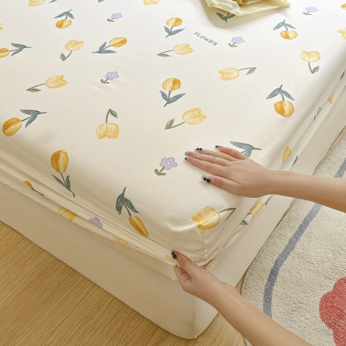 91家纺网 家纺一手货源 找家纺 菲梵 2025年新款喷气小清新全棉印花单品床笠及三件套郁金香