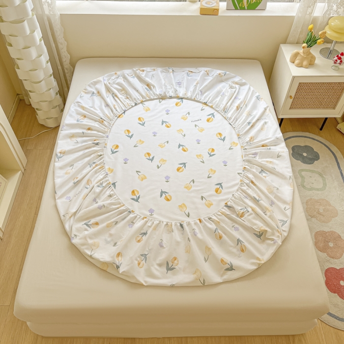 91家纺网 家纺一手货源 找家纺 菲梵 2025年新款喷气小清新全棉印花单品床笠及三件套郁金香