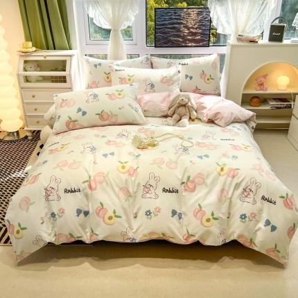 91家纺网 家纺一手货源 找家纺 HL原创 新款全棉小清新系列13070全棉40支四件套 桃兔兔