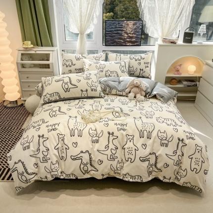 91家纺网 家纺一手货源 找家纺 HL原创 新款全棉小清新系列13070全棉40支四件套 线条萌宠