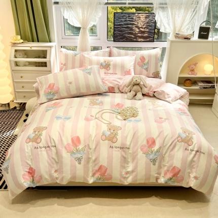 91家纺网 家纺一手货源 找家纺 HL原创 新款全棉小清新系列13070全棉40支四件套 小花熊