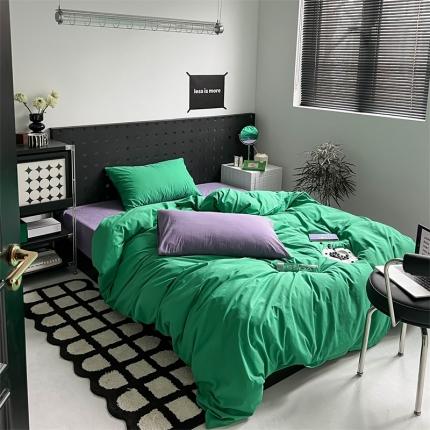 91家纺网 家纺一手货源 找家纺 蜜宿 2023新款小红书全棉水洗棉四件套 混搭-蜜绿紫