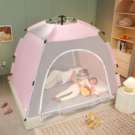 91家纺网 家纺一手货源 找家纺 薇梦蚊帐  2023新款三开门室内外帐篷 森林小屋粉灰