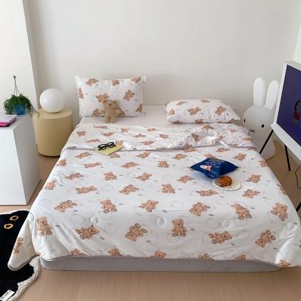 91家纺网 家纺一手货源 找家纺 星期八 2023新款卡通针织棉大豆夏被 泰迪熊