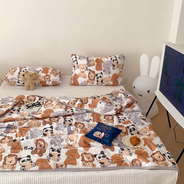 91家纺网 家纺一手货源 找家纺 星期八 2023新款卡通针织棉大豆夏被 动物世界