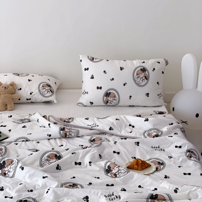 91家纺网 家纺一手货源 找家纺 星期八 2023新款卡通针织棉大豆夏被 蝴蝶结女孩