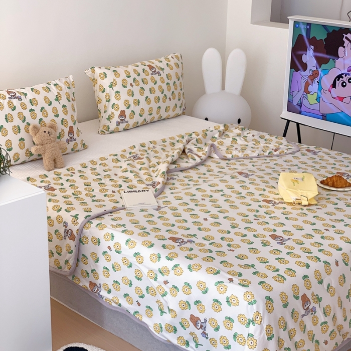 91家纺网 家纺一手货源 找家纺 星期八 2023新款卡通针织棉大豆夏被 向日葵