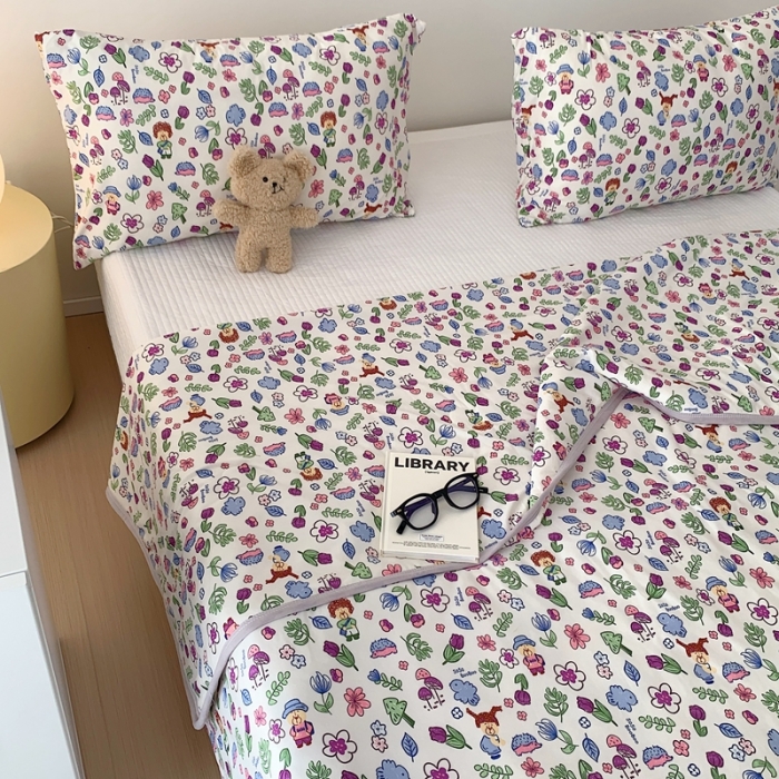 91家纺网 家纺一手货源 找家纺 星期八 2023新款卡通针织棉大豆夏被 小熊花花