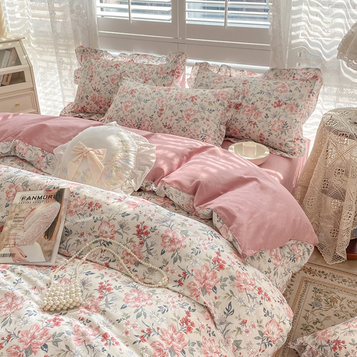 91家纺网 家纺一手货源 找家纺 潮邦 2025新款13372全棉韩式花卉四件套【含买家秀】 兰玲梦