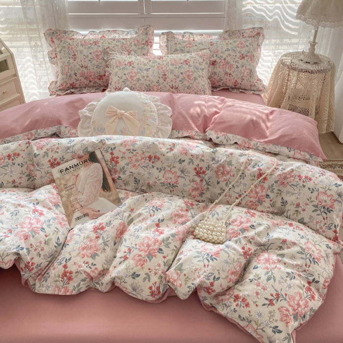 91家纺网 家纺一手货源 找家纺 潮邦 2025新款13372全棉韩式花卉四件套【含买家秀】 兰玲梦