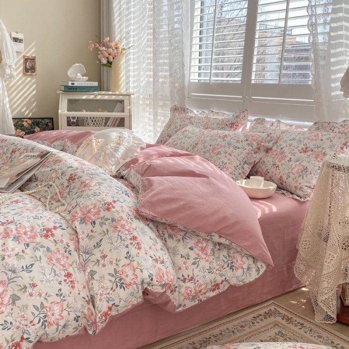 91家纺网 家纺一手货源 找家纺 潮邦 2025新款13372全棉韩式花卉四件套【含买家秀】 兰玲梦