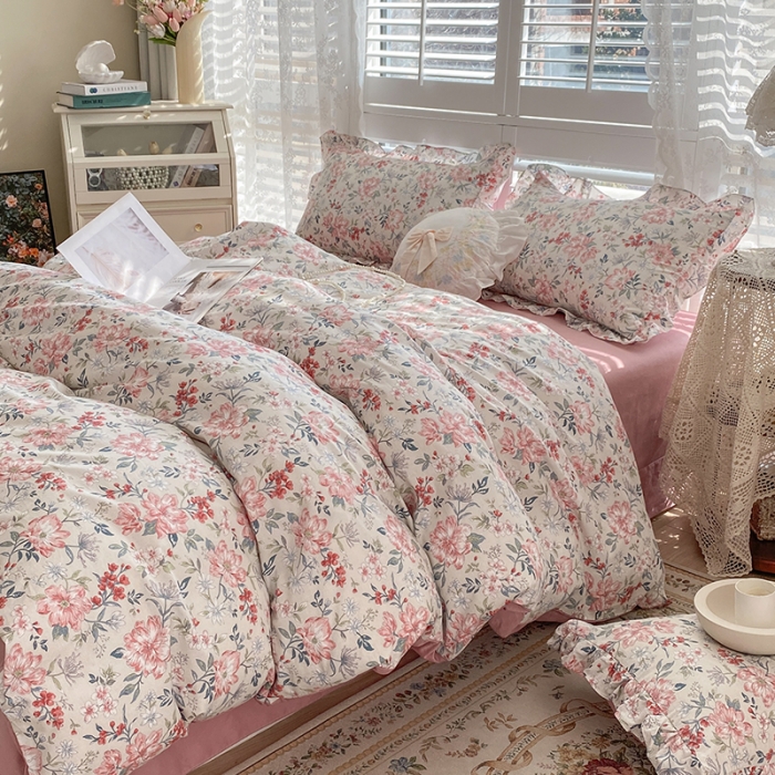 91家纺网 家纺一手货源 找家纺 潮邦 2025新款13372全棉韩式花卉四件套【含买家秀】 兰玲梦