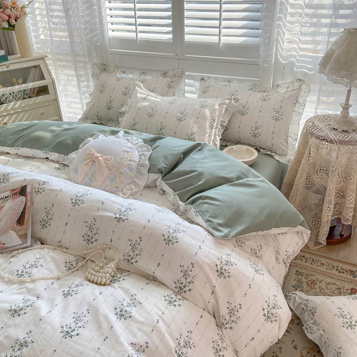 91家纺网 家纺一手货源 找家纺 潮邦 2025新款13372全棉韩式花卉四件套【含买家秀】 萝莉塔紫